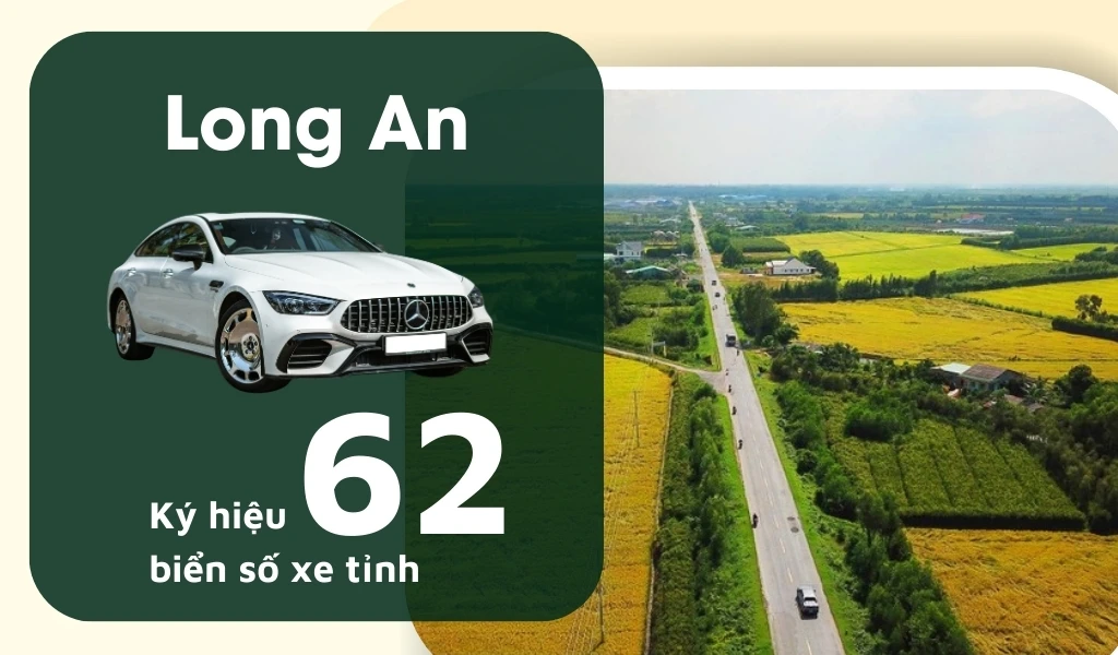 Ký hiệu biển số xe Long An là 62