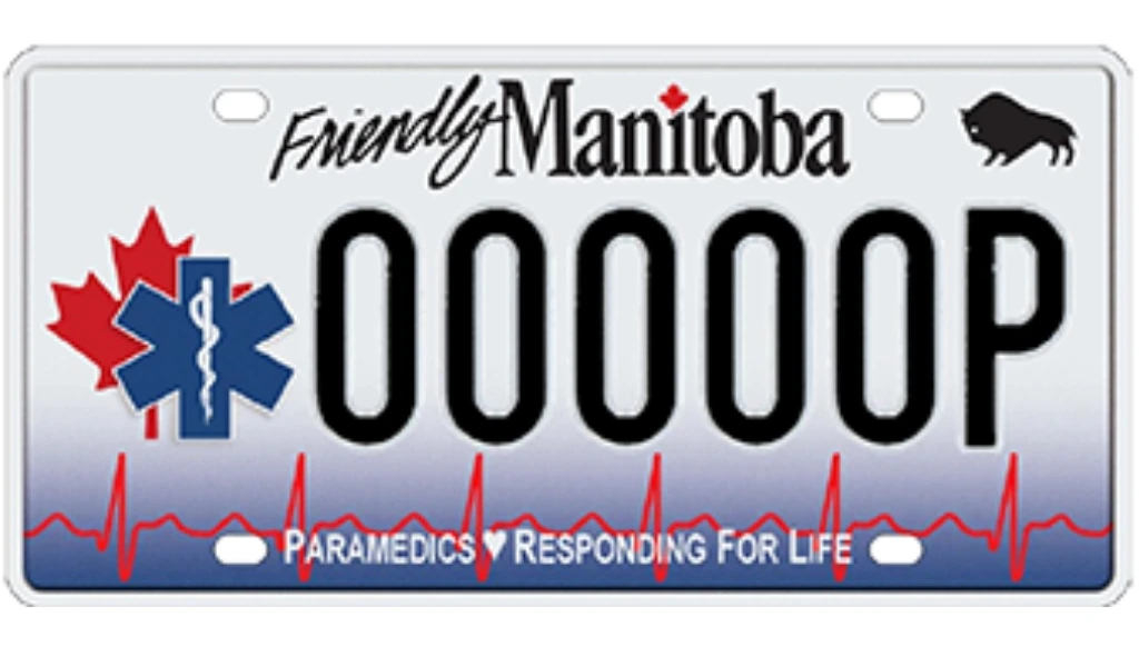 Biển số đặc biệt do bang Manitoba cấp có khẩu hiệu Paramedics Responding For Live và hình ảnh tự thiết kế