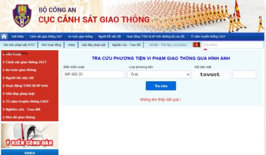 Kết quả tra cứu phạt nguội trên website Cục CSGT hiển thị “Không tìm thấy kết quả”, có nghĩa chưa phát hiện vi phạm.