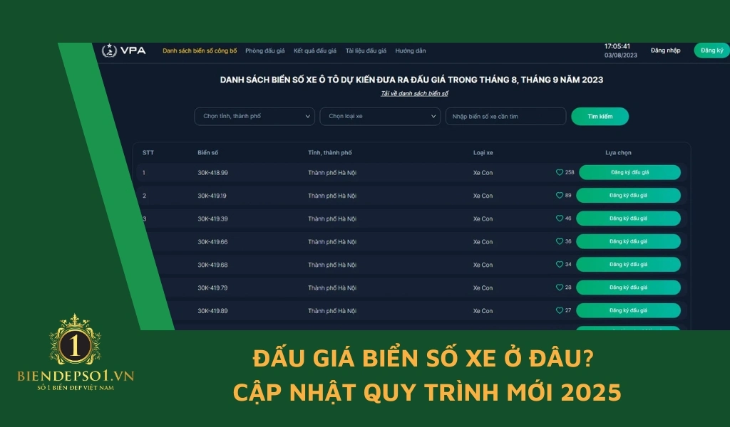 Chỉ có duy nhất đơn vị VPA được uỷ quyền tổ chức đấu giá biển số xe hợp pháp.