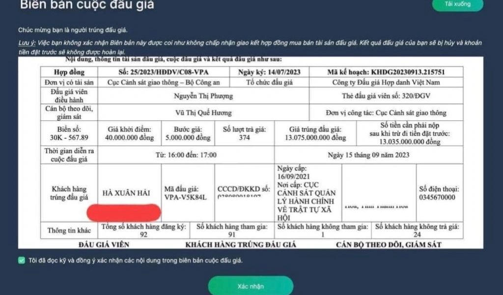 Biển số 30K-567.89 công bố 92 người tham gia đấu giá.